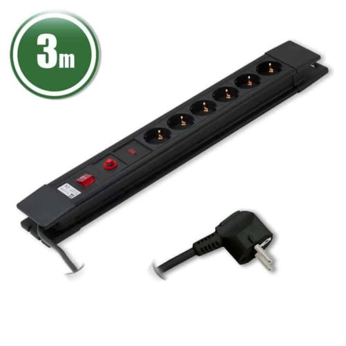 Hálózati Elosztó Hosszabbító 3m 6-os 10/16A 250V (3 x 1,5) Fekete (5055610801085)