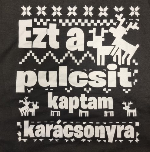 Zsozéatya Karácsonyi Fekete Pulóver - ÚJ! - Szarvasok, Fekete/Fehér, XL