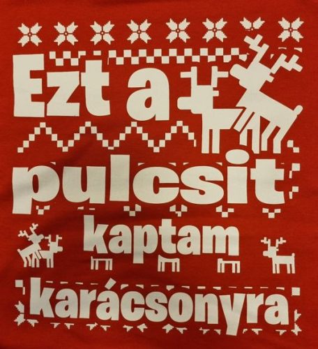 Zsozéatya Karácsonyi Piros Pulóver - ÚJ! - Szarvasok, Piros/Fehér, M